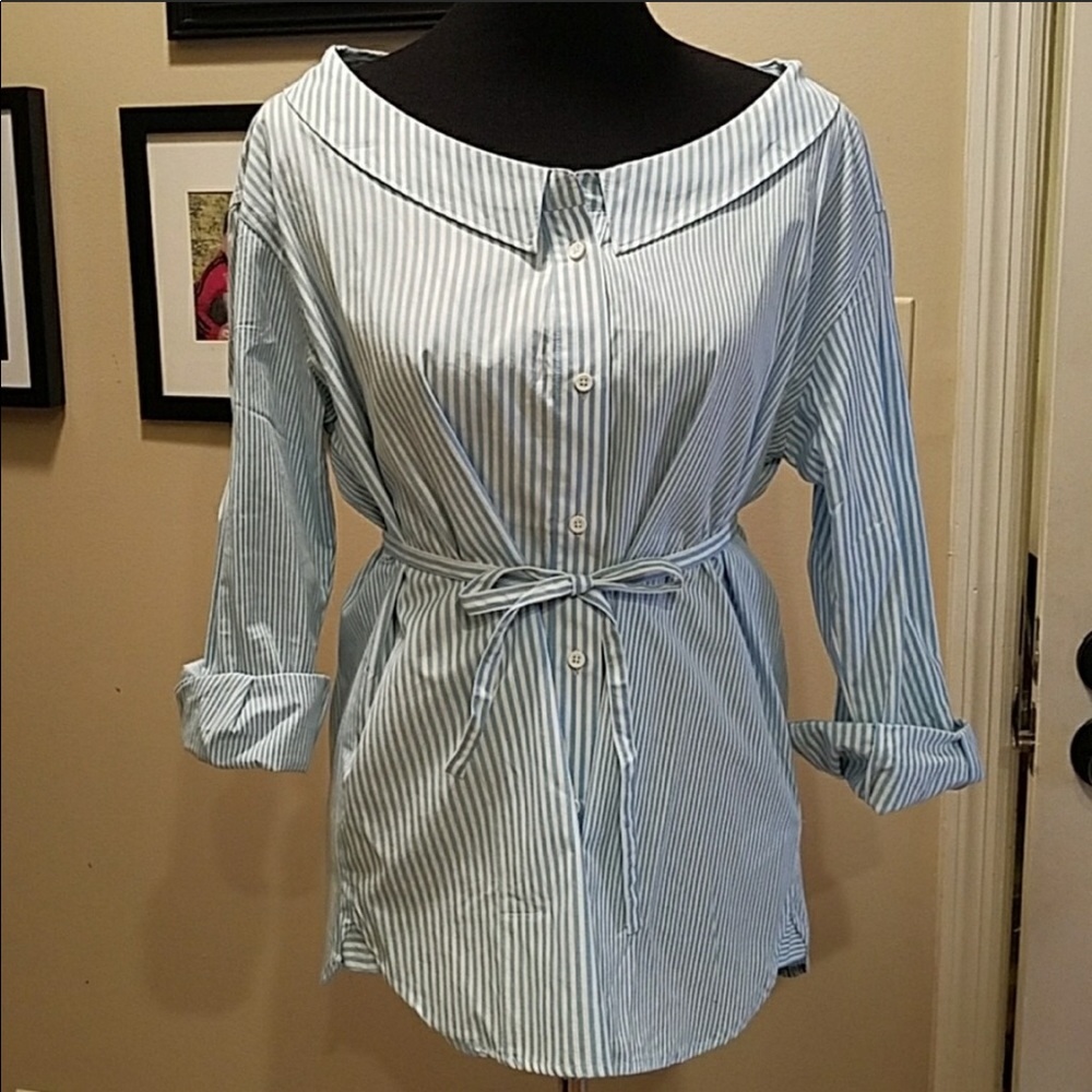 French Connection Striped Tie Blouse